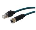 Cordset, M12 Socket - RJ45 Plug, 8 Conductors, 1m, IP67, Teal